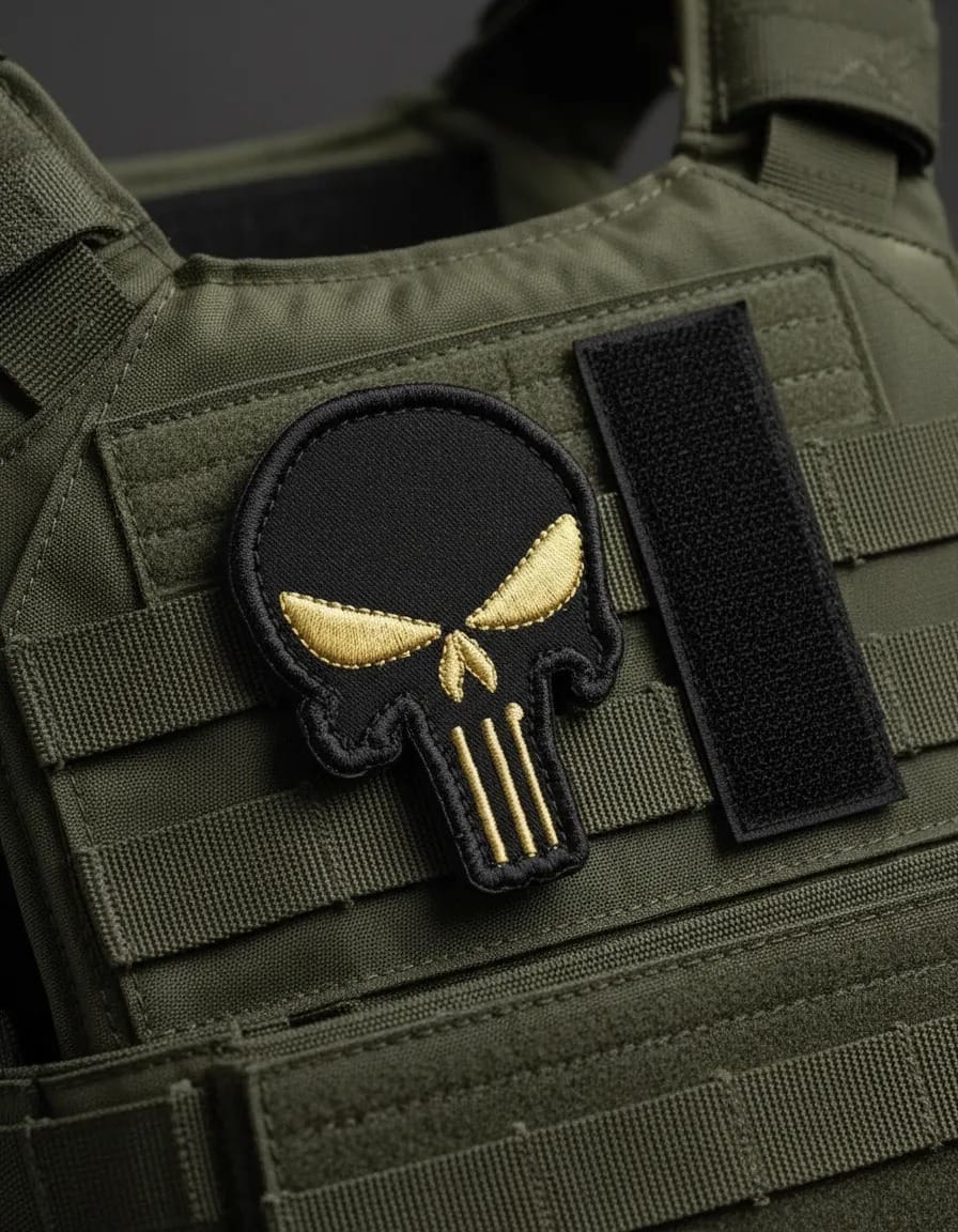 Patch Emblema Caveira Justiceiro Bordado com Velcro - Imagem 2
