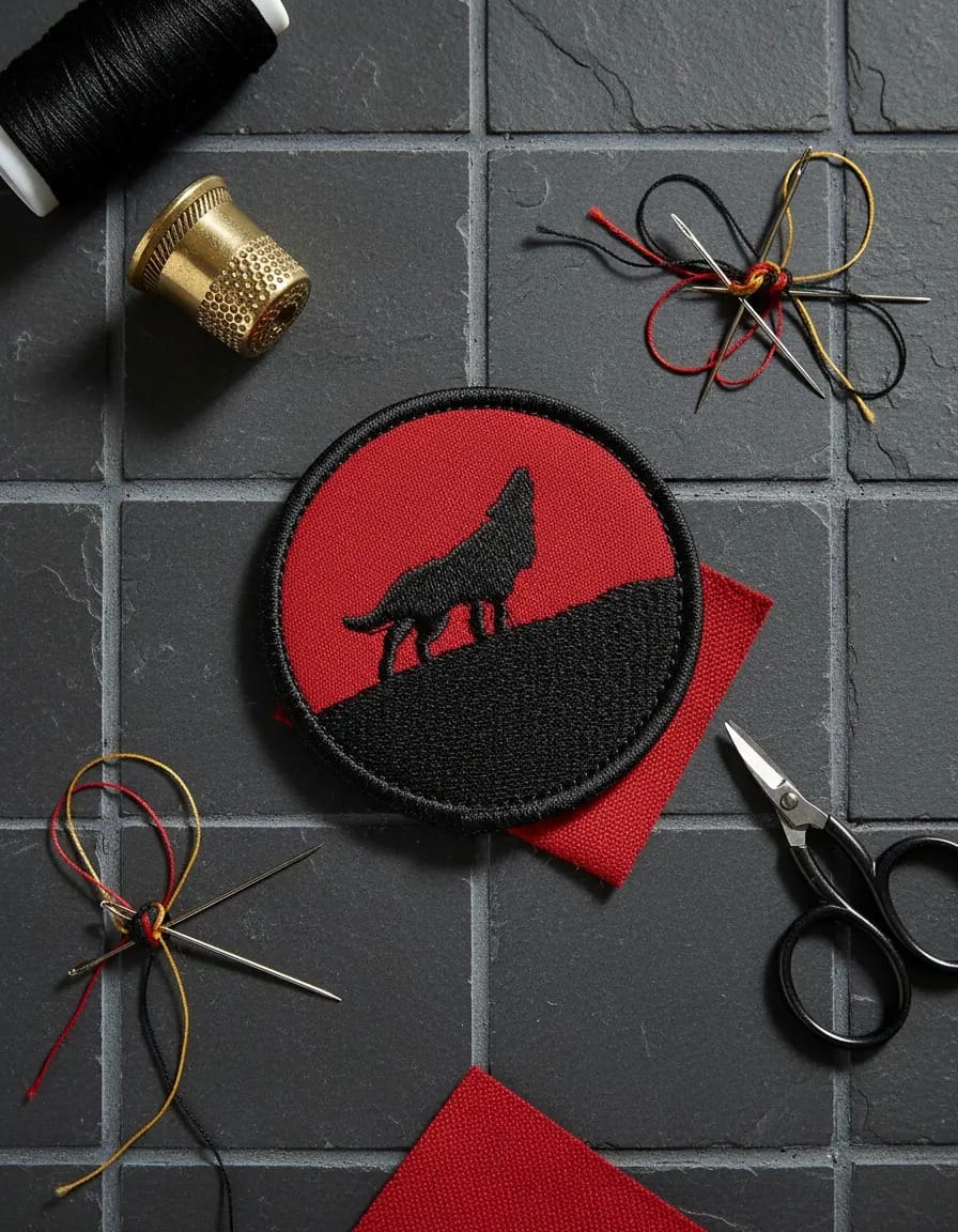 Patch Emblema Lobo Solitário Bordado com Velcro - Imagem 2