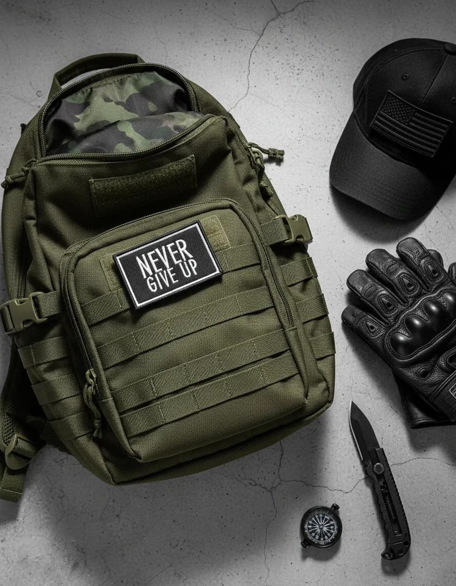 Patch Emblema NEVER GIVER UP Bordado com Velcro - Imagem 2