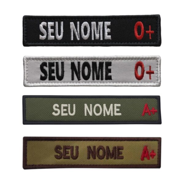 Patch Emblema Tarja Personalizados Seu Nome e Tipo Sanguíneo 13x3 com Velcro