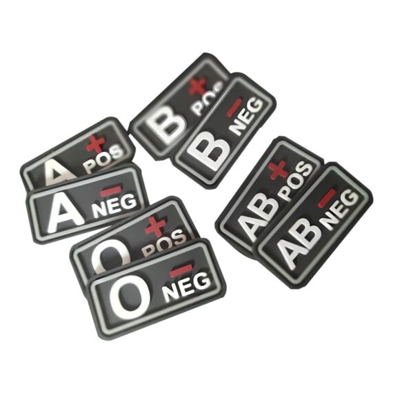 Patch Emblema Tipo Sanguíneo Emborrachado Preto-Branco com Velcro