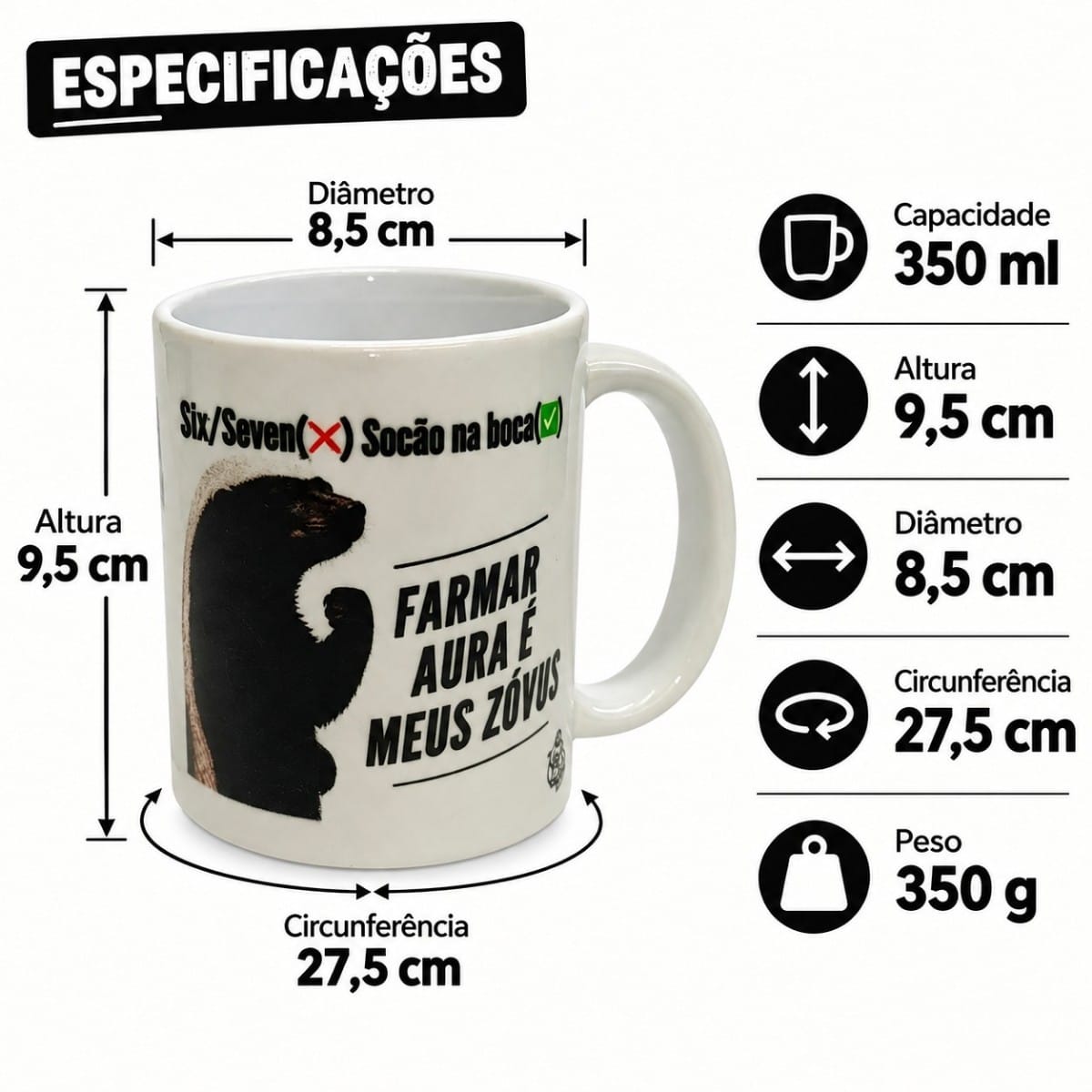 Caneca Personalizada Oi meu Chapa Cerâmica 350ml Sublimado - Imagem 2